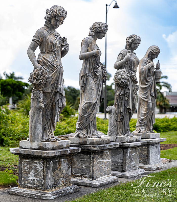 Search Result For Marble Statues  - Four Seasons Statue Set In Rare Antique Gray Natural Stone - MS-1110